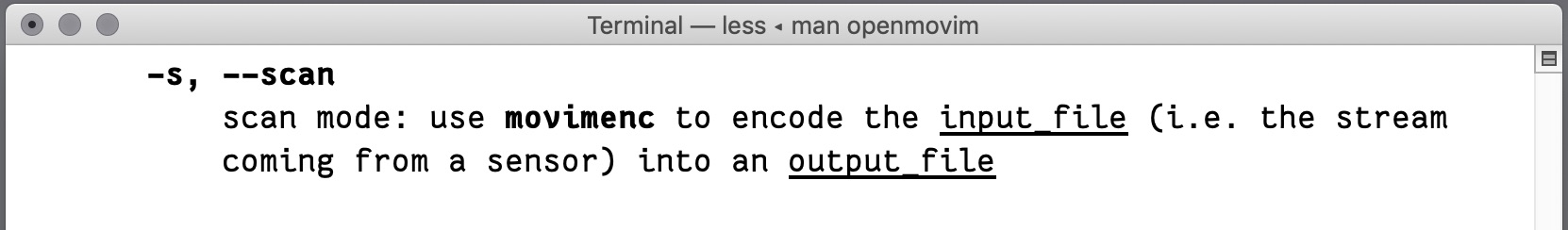 excertp of openmovim man on macOS